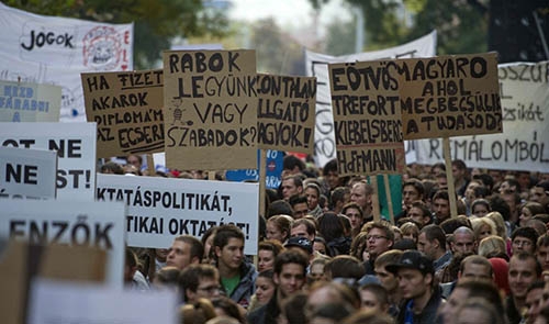 Very unhappy university students in Hungary