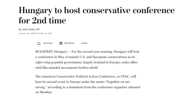Ismét Budapesten rendezik meg az amerikai konzervatívok ernyőszervezetének konferenciáját