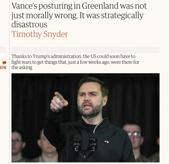 Vance grönlandi vendégszereplése erkölcsi szempontból téves, stratégiailag pedig katasztrofális