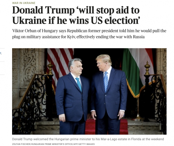 Trump leállítja az Ukrajnának nyújtandó segélyt, ha megválasztják