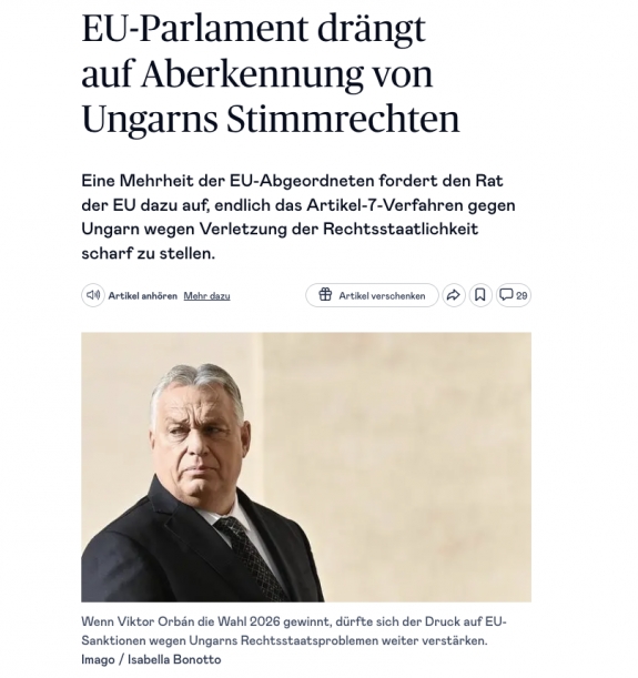Az Európai Parlament sürgeti Magyarország szavazati jogának visszavonását
